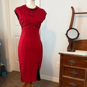 Elegant dark red Dress with Black Accents vintage look modern dress